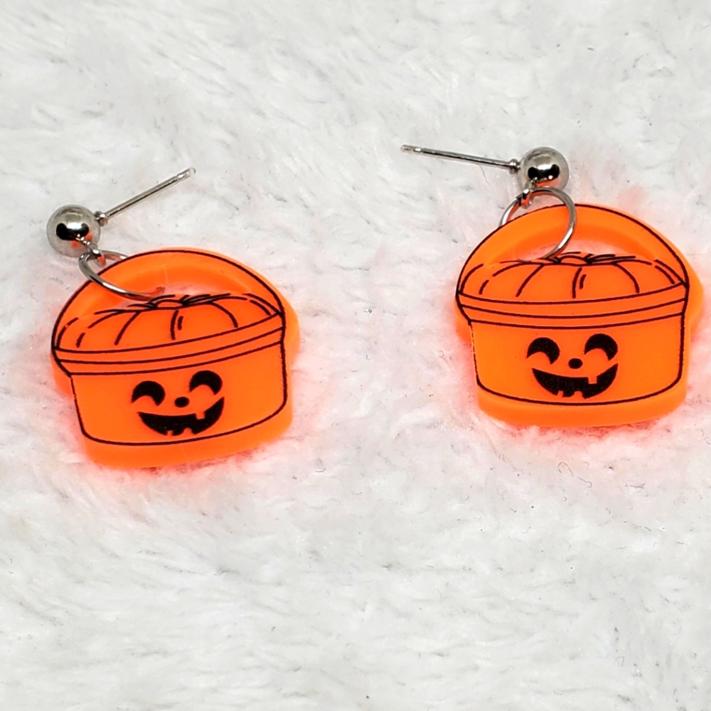 7/$10 Orange Bucket Halloween Earrings, New